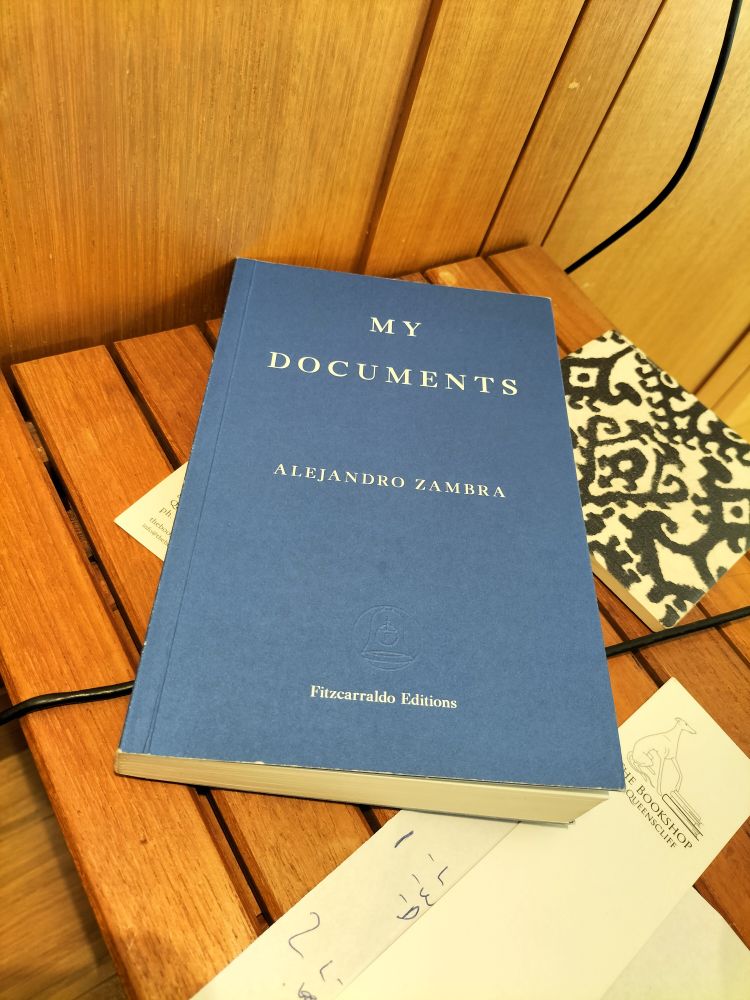 My Documents, by Alejandro Zambra, tr by Megan McDowell.

My Documents is the latest work from Alejandro Zambra, the award-winning Chilean writer whose first novel was heralded as the dawn of a new era in Chilean literature. Whether chronicling the attempts of a migraine-afflicted writer to quit smoking or the loneliness of the call-centre worker, the life of a personal computer or the return of a mercurial godson, this collection of stories evokes the disenchantments of youth and the disillusions of maturity in a Chilean society still troubled by its recent past. Written with the author's trademark irony and precision, humour and melancholy, My Documents is unflinchingly human and essential evidence of a sublimely talented writer working at the height of his powers.