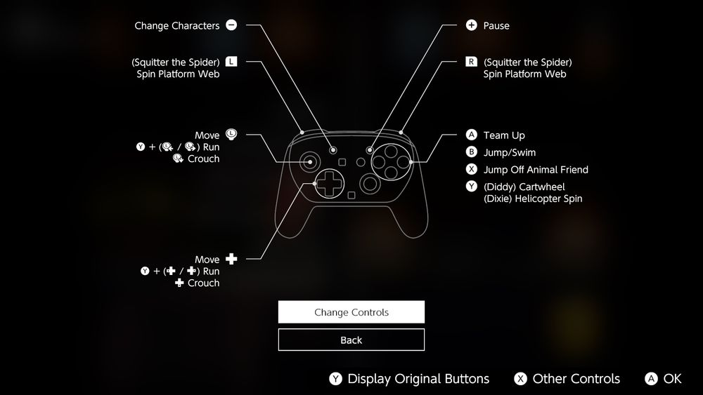 A diagram of a game console controller, showing the controls. There are options to change these button mappings
