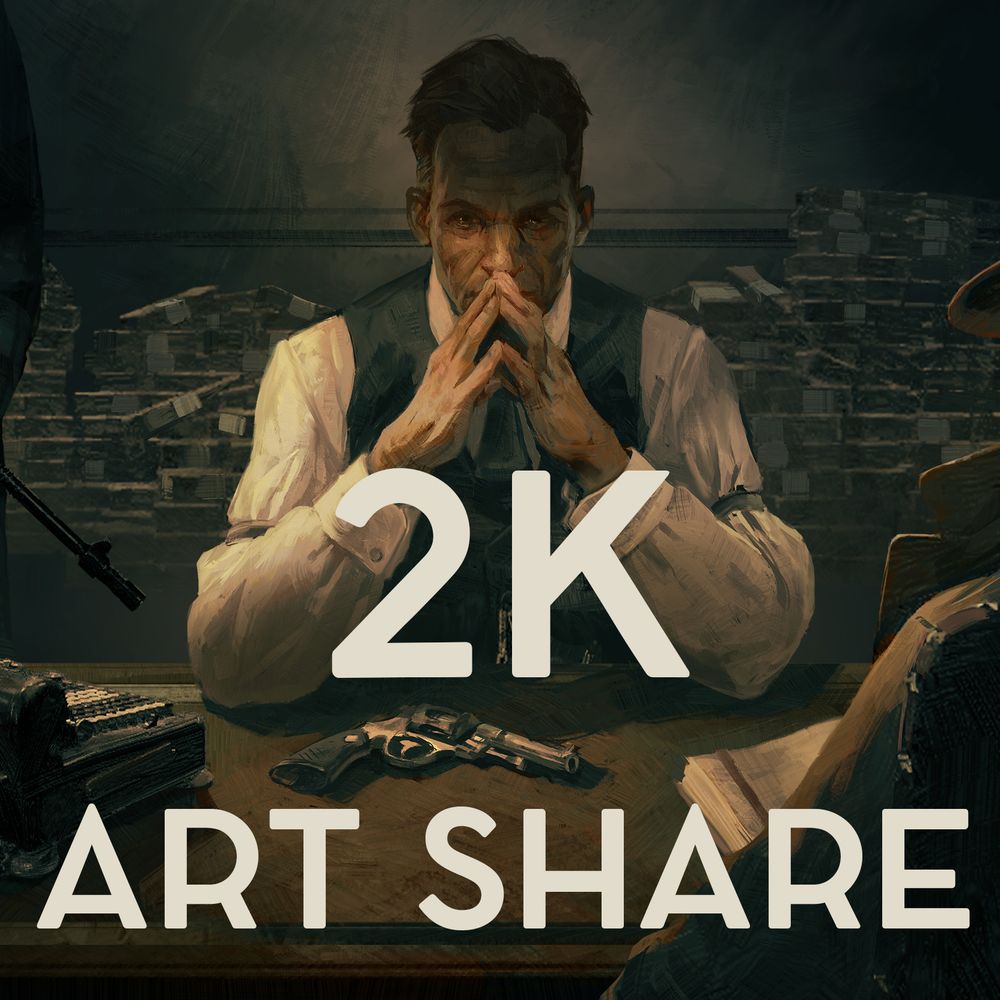 Mobster at a table with noir like lighting. Text reads "2K Art Share"