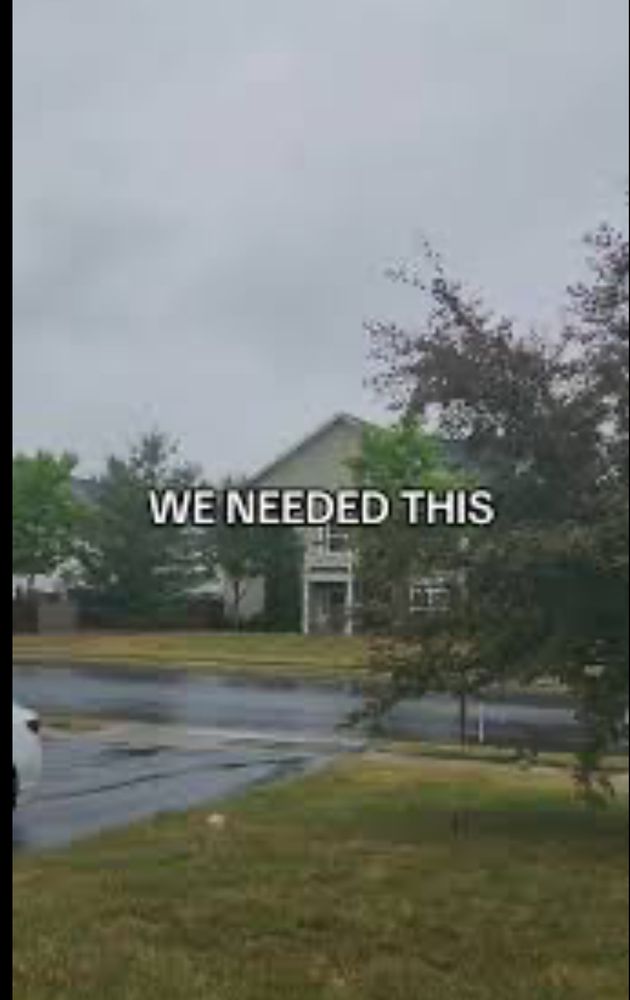 A house is shown along a rainy street scape, with the words: “We needed this.”