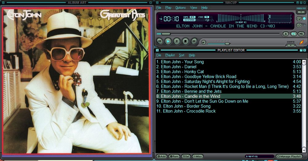 WacUp, the Winamp Alternative -- playing "Elton John's Greatest Hits" (1974)