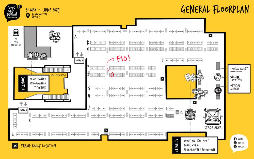 Floorplan of the convention CAFKL9 (Comic Art Festival Kuala Lumpur 9), with F10 encircled in red.