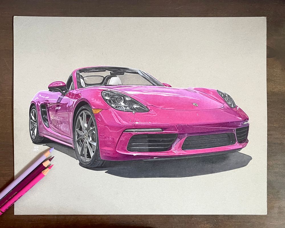 A drawing of a rubystar porsche!  