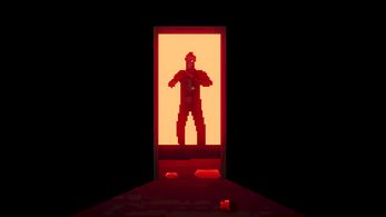 An imposing man is silhouetted in a doorway by a glowing orange backdrop.