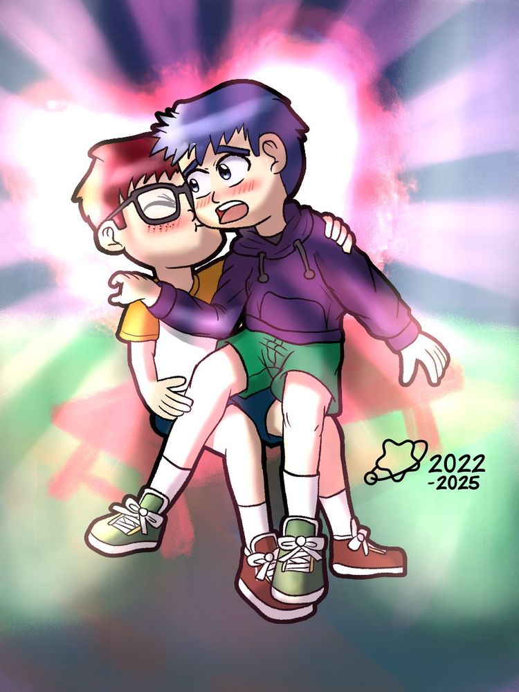A drawing of Roy and Oscar, Roy giving a nice surprising take to a surprised  Oscar.