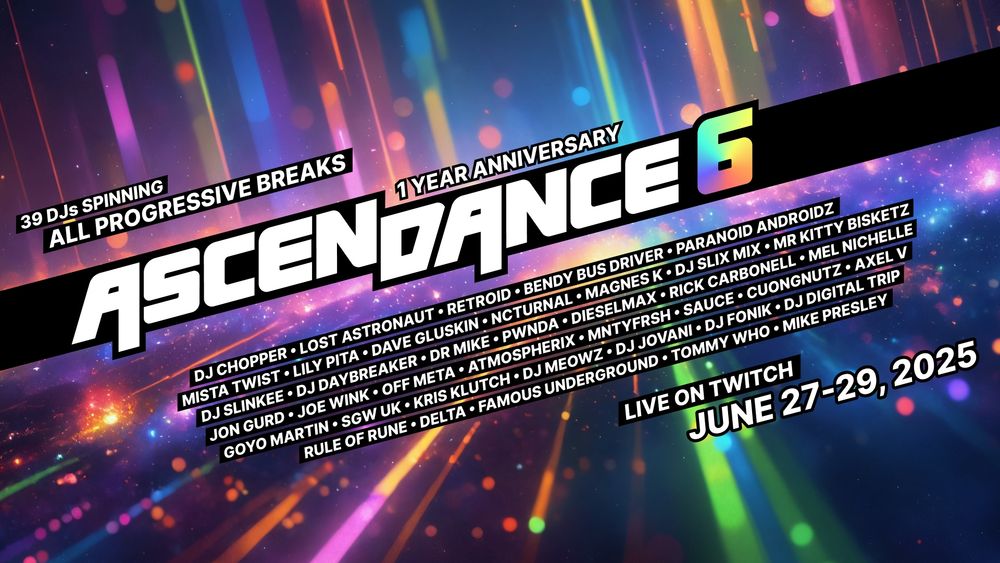 Ascendance 6 flyer with DJ lineup