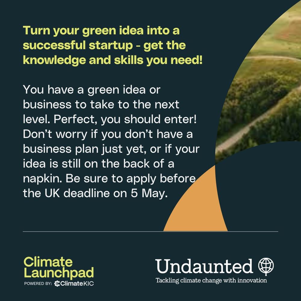 Turn your green idea into a successful startup - get the knowledge and skills you need! You have a green idea or business to take to the next level. Perfect, you should enter! Don’t worry if you don’t have a business plan just yet, or if your idea is still on the back of a napkin. Be sure to apply before the UK deadline on 5 May.