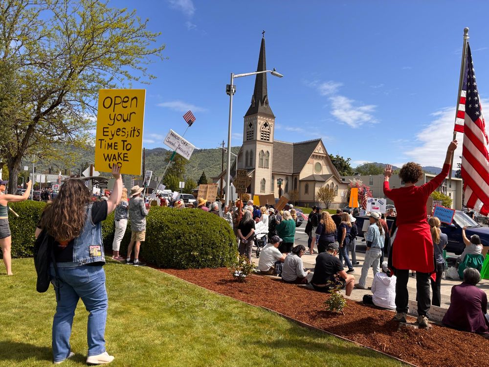 Gathering in front of the courthouse - well attended and peaceful. Grants Pass, Oregon. 