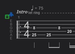 a guitar tab where the opening chord is on the 25th fret of the A string and the 8th fret of the G string. Several inches farther than most hands would ever be able to stretch.