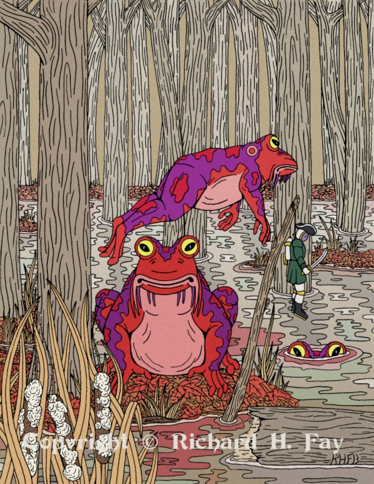 Illustration for Michael Hodges' "Swampy Transitions", cover art for issue 9 of Plasma Frequency Magazine.