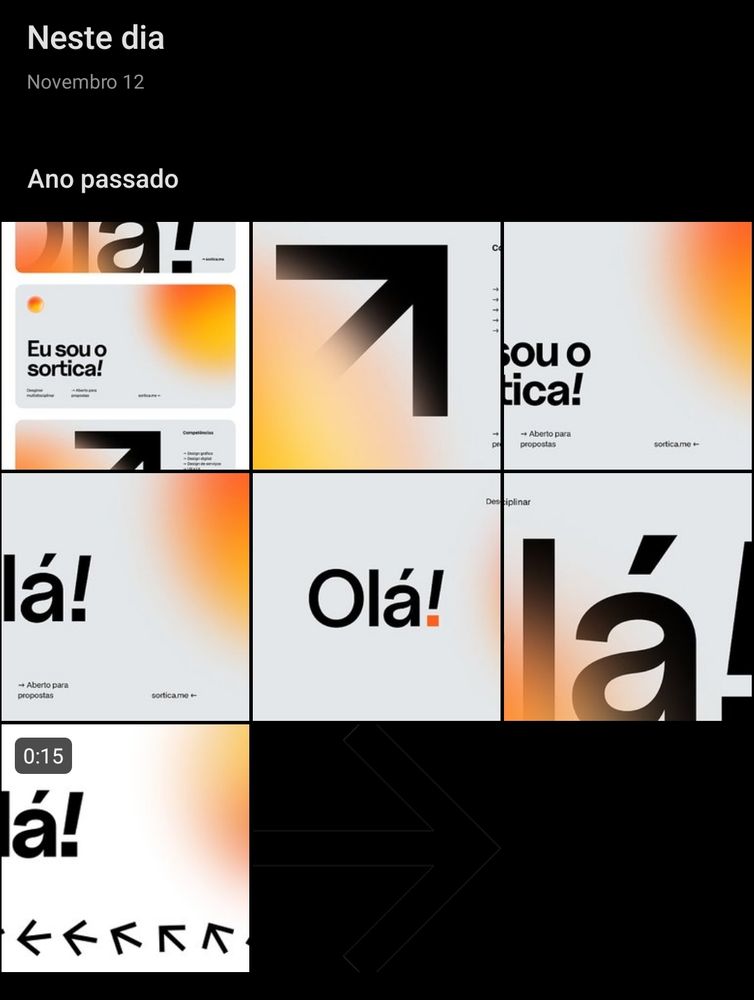 imagem mostrando vários painéis contendo um conceito de identidade visual não terminado, composto por escritas cumprimentando o visualizador com letras pretas em um fundo branco e detalhes em laranja e amarelo