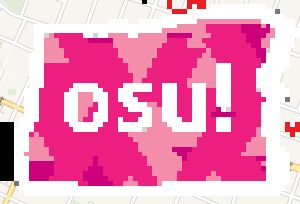 A pixelated rendition of the osu! logo in the shape of the U.S. state of Oregon.