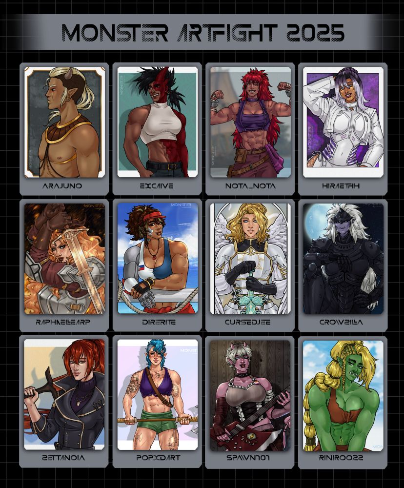 Artfight summary with twelve different pieces 