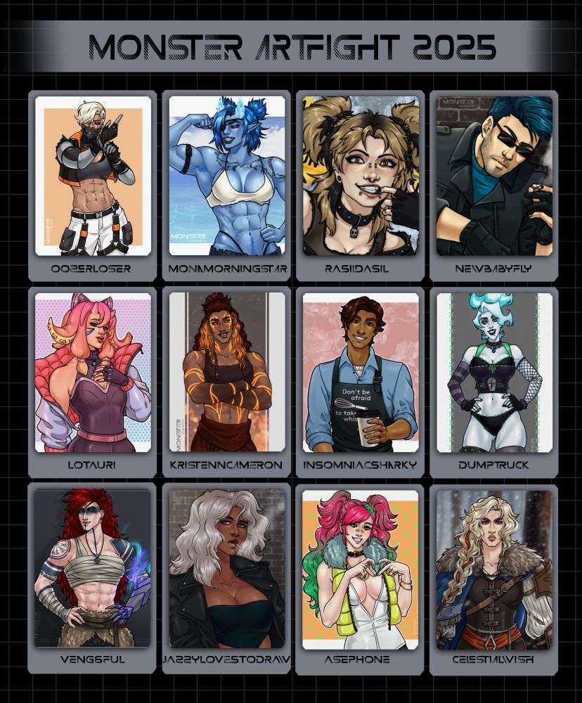 Artfight summary with twelve different pieces 