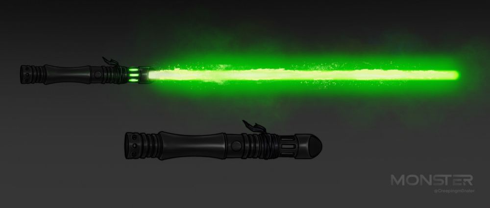 Lightsaber with all black hilt and unstable green blade