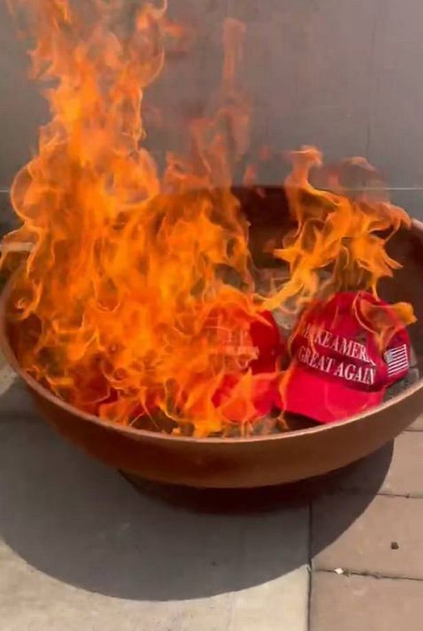 Burning MAGA hats 
