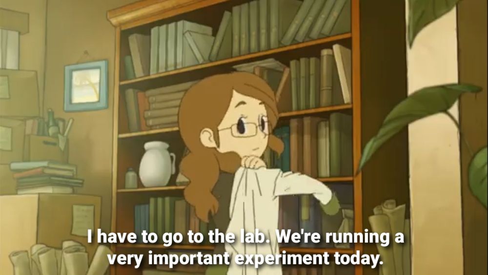 Claire puts on her lab coat and says "I have to go to the lab. We're running a very important experiment today."