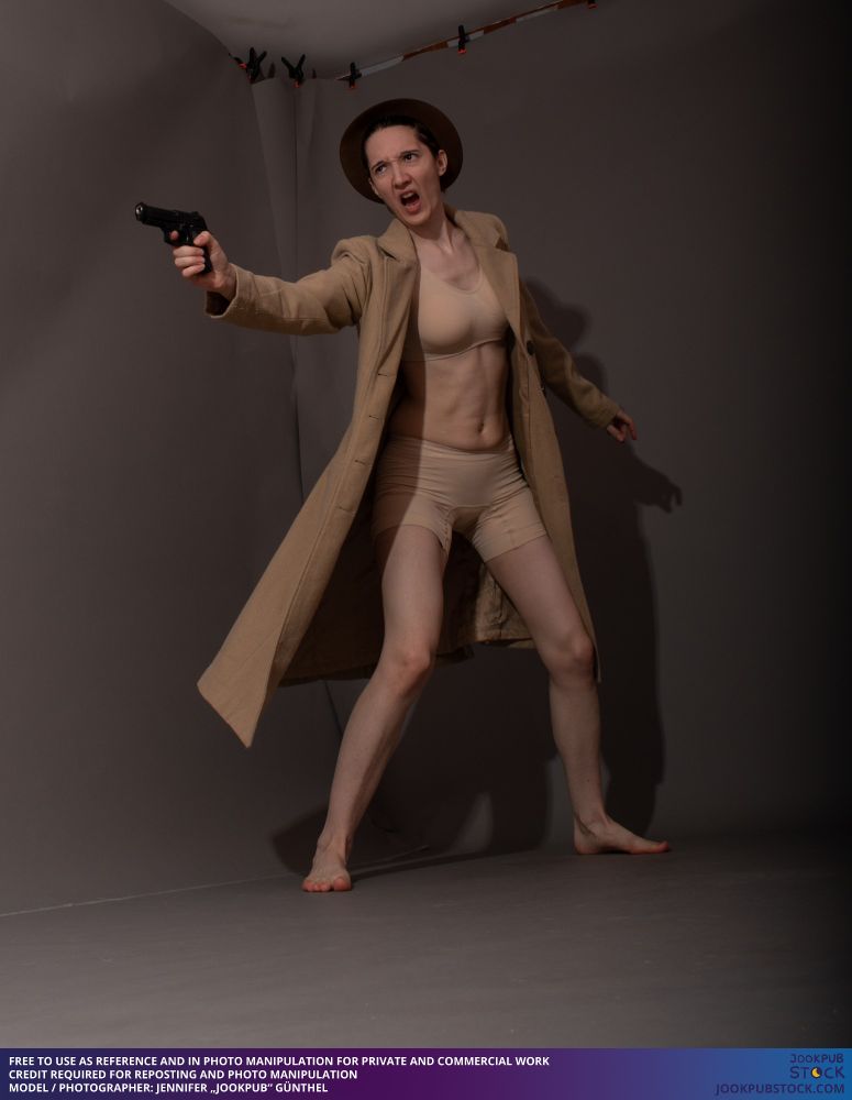 drawing reference photo of a model holding a gun