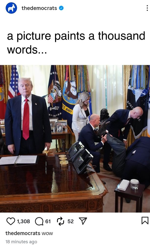 Pic of Trump standing completely ignoring the guy who fainted at the WH weight loss drug event...  everyone else is tending to the guy.

Caption: a picture paints a thousand words..  wow