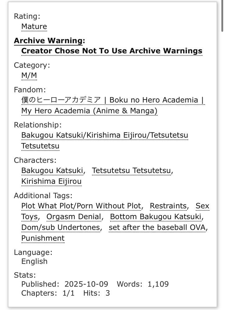 Tags:
Bakugou/Kirishima/Tetsutetsu kiribakutetsu

PWP, restraints, sex toys, orgasm denial, bottom bakugou, dom/sub undertones, punishment