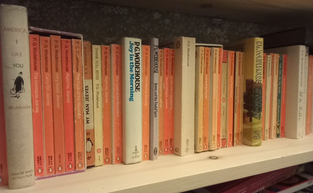 A photo of my shelf of books by Wodehouse.