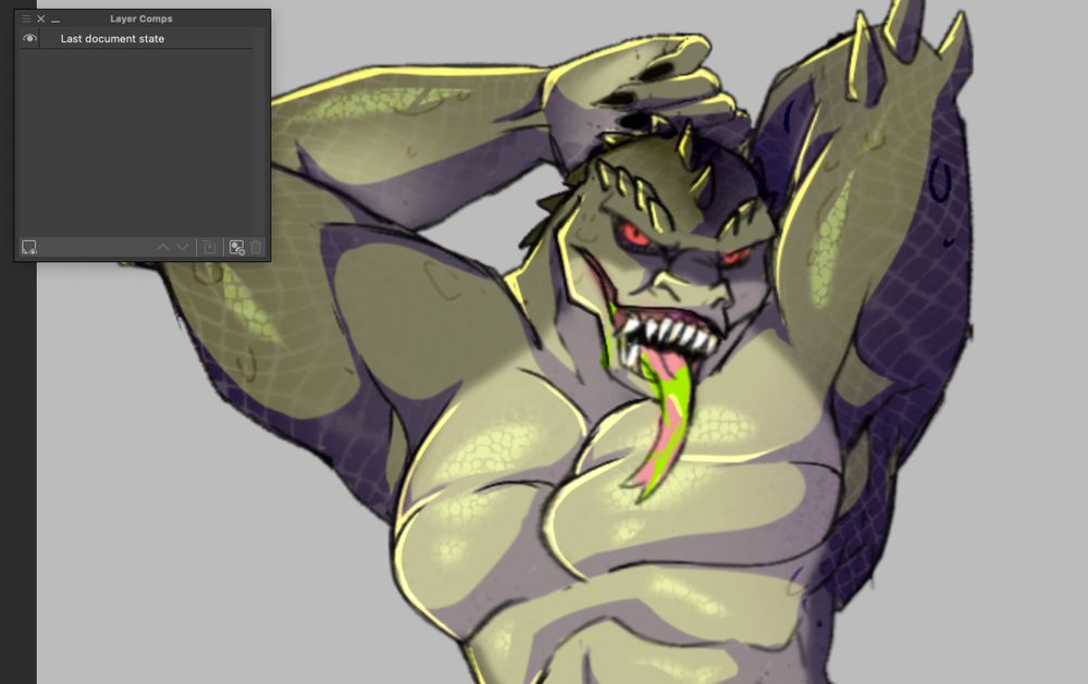 Screenshot of a WIP of Reptile from MK1 done on clip studio paint EX