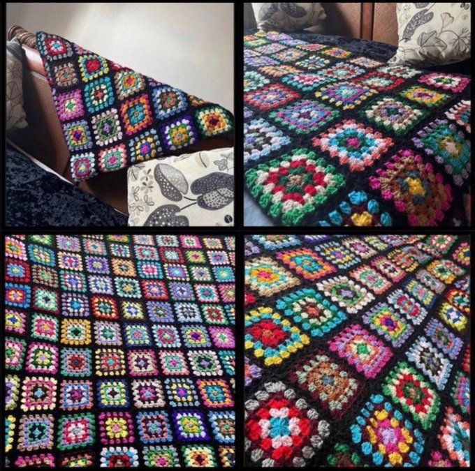 Traditional handmade crochet blankets made with colourful yarn  