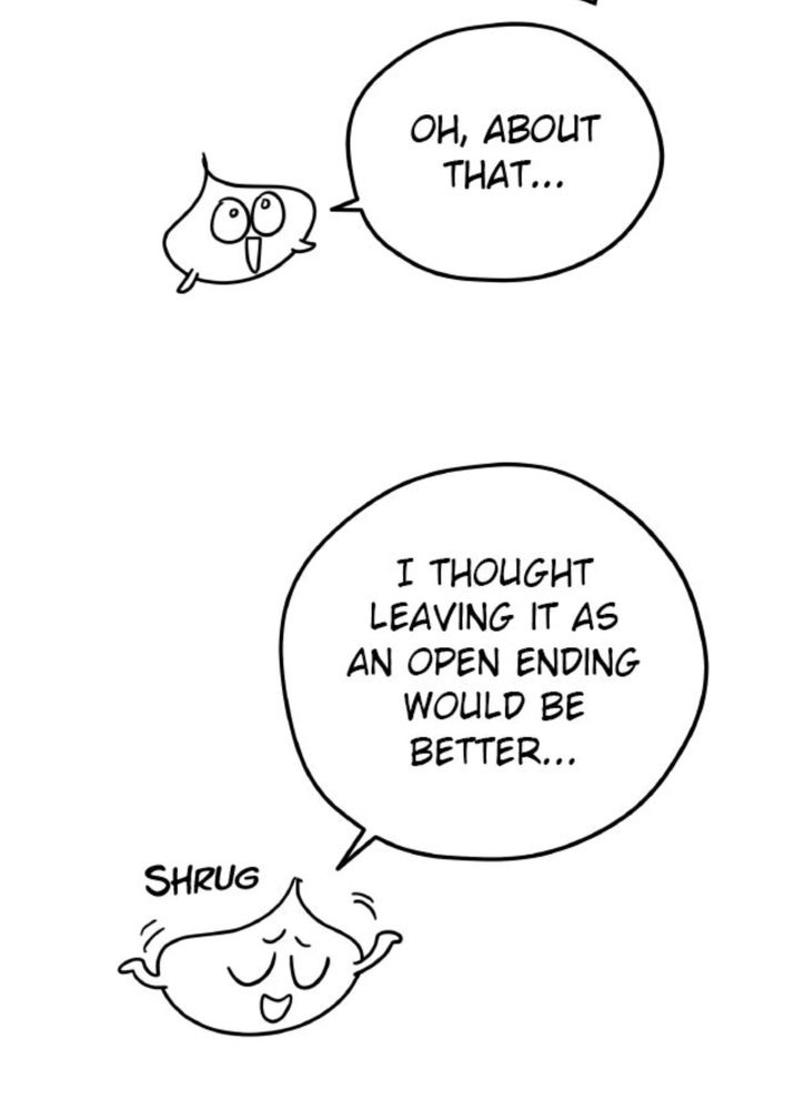 Screenshot of creator imjayu (drawn looking like a steamed bun) saying "Oh about that... I thought leaving it as an open ending would be better..."