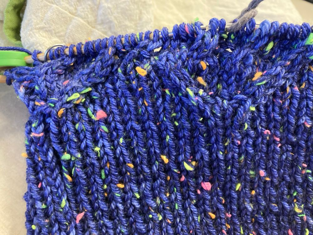 Photo showing how I did one cable in the wrong direction. It’s a row back and I don’t want to frog again and risk messing up the (other) cables again, gah. 