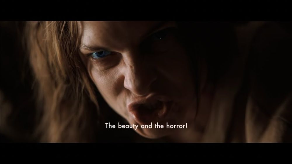 Jessica in Dune Part Two with an intense expression saying “The beauty and the horror!” 