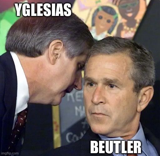 A second plane has hit The World Trade Center meme with “Yglesias” telling “Beutler”