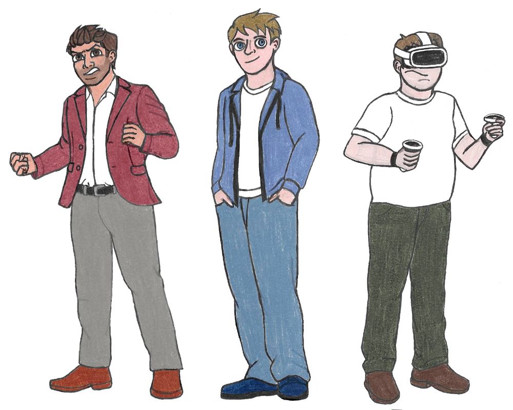 From left the right: Matt, Jason, and Gene. Gene is playing Springtrap’s Revenge and has most of his face obscured.