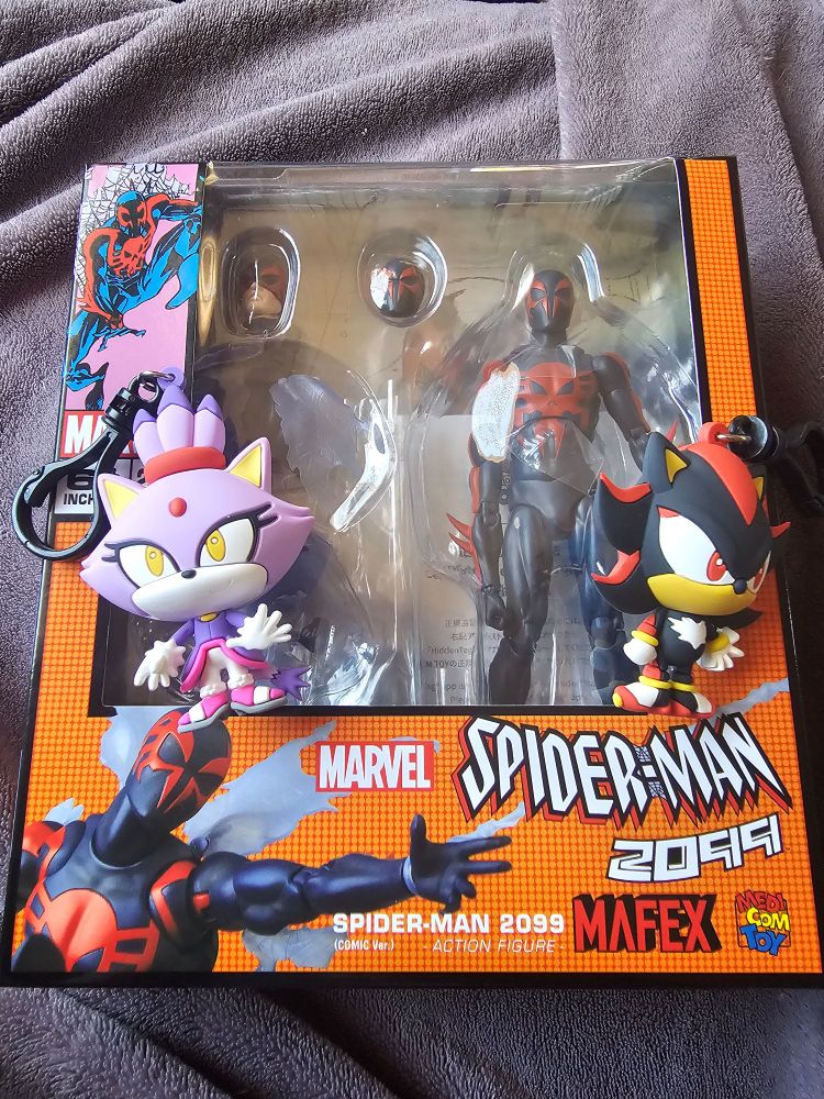 Blaze the Cat and Shadow the Hedgehog Keychains and a Miguel O'Hara figure