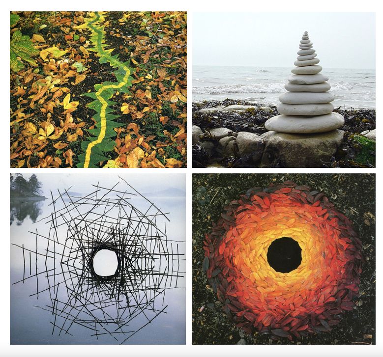 Four Andy Goldsworth artworks using natural materials. 