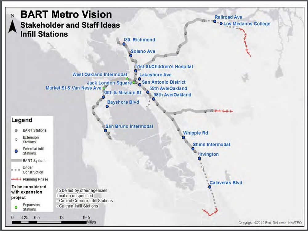 BART Metro Vision with infill stations in Richmond, Solano, 51st, Lakeshore, San Antonio, 55th, 98th, etc.