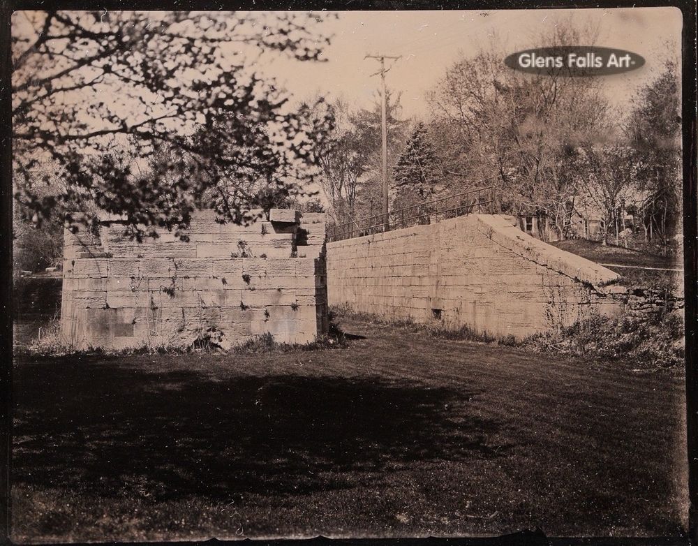 Tintype of the Enlarged Erie Canal in Cohoes NY with glens falls art logo in upper right corner.