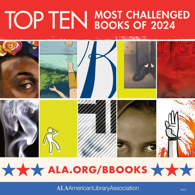 Graphic depicting small pieces of the covers of ten different books and the URL ala.org/bbooks