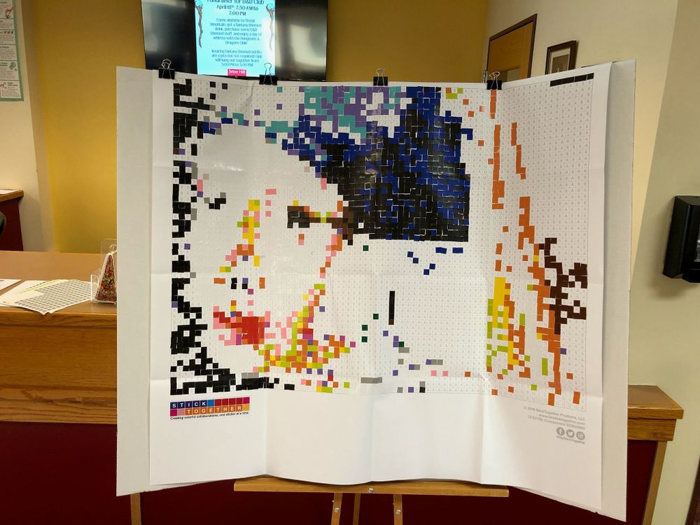photo of a partially-completed pixelated mosaic picture