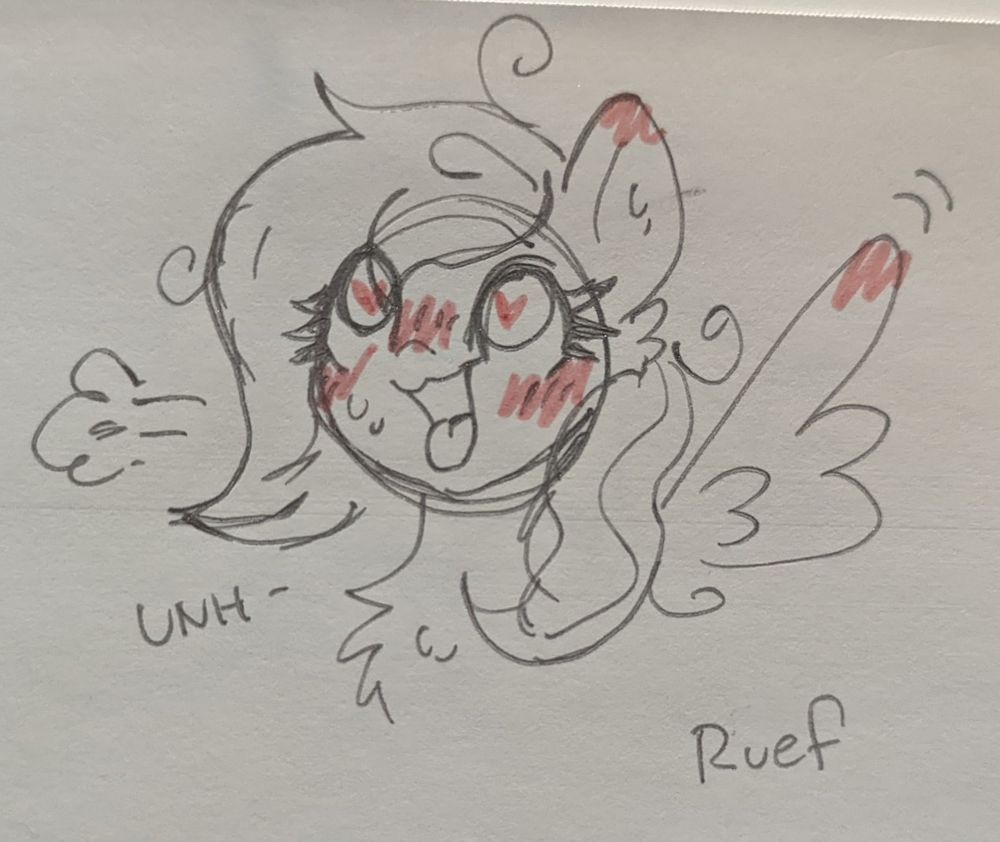 A black and white drawing of Snow Kicker with an ahegao face. 