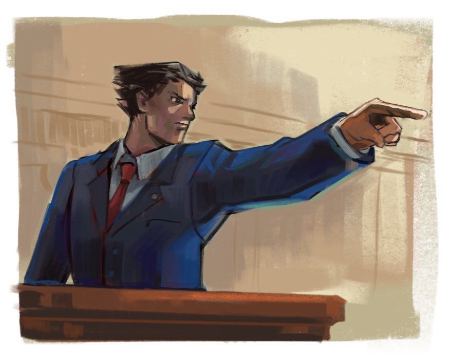 painted study of the Phoenix wright pointing still 