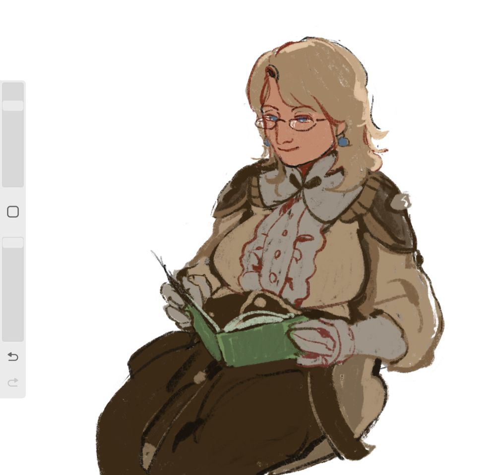 mercedes post timeskip outfit sitting reading a green book with glasses on