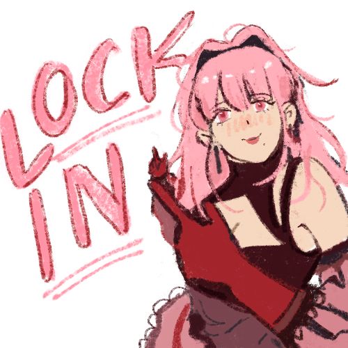 Doodle of Hilda pointing at a sign that says LOCK IN 