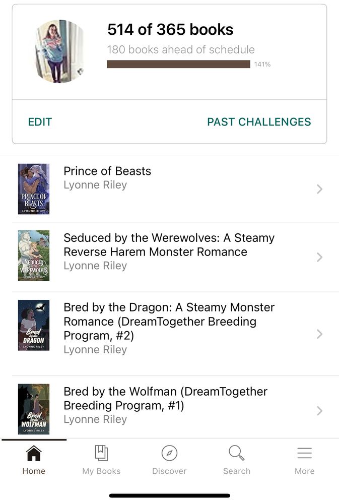screenshot of a goodreads challenge completed with 514 books read and a goal of 365 books for the year. 