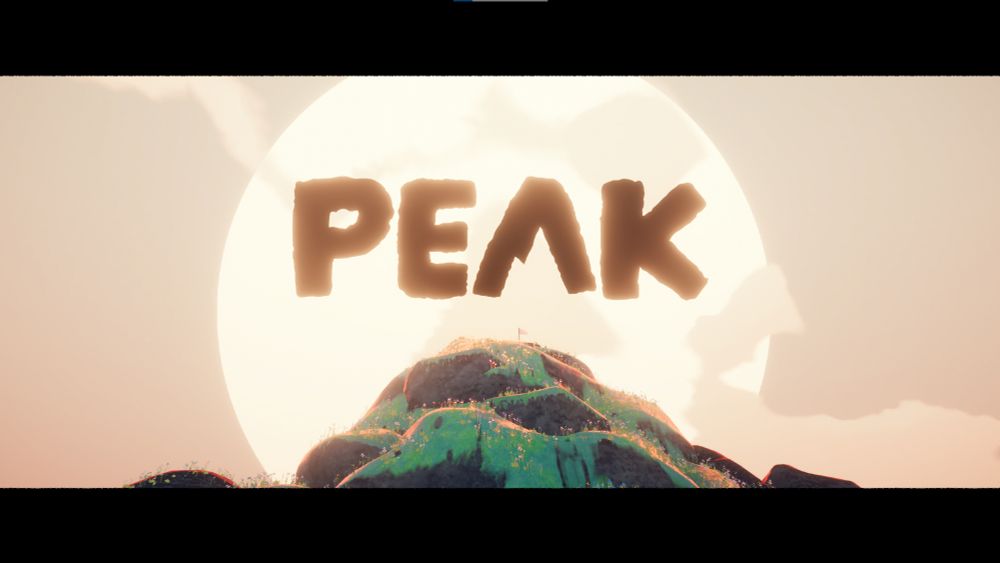 The end game title for PEAK with title text being shown at the peak of a very nice looking mountain