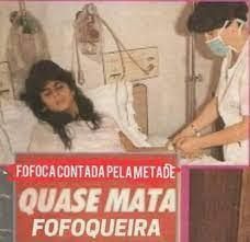 Estático de Gretchen Miranda hospitalizada com a manchete "fofoca contada pela metade quase mata fofoqueira".