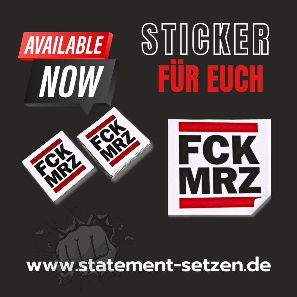 Werbegrafik mit Sticker/ Aufkleber, Quadratisch Aufschrift der Sticker FCKMRZ 