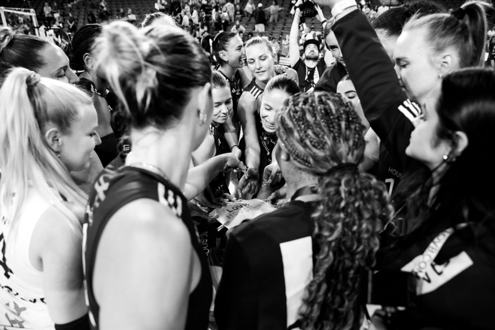 LOVB Houston poses for a group photo following their win over Austin on March 15, 205. 