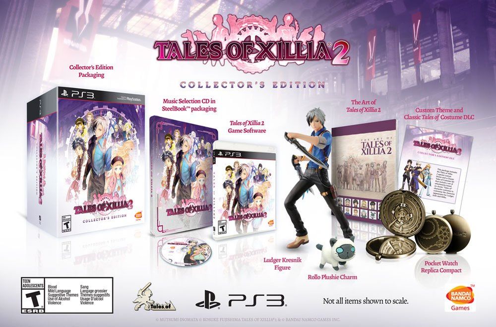 Tales of Xillia 2 Collector's Edition image that includes the game, a figurine, an art book, a charm, and a pocket watch.