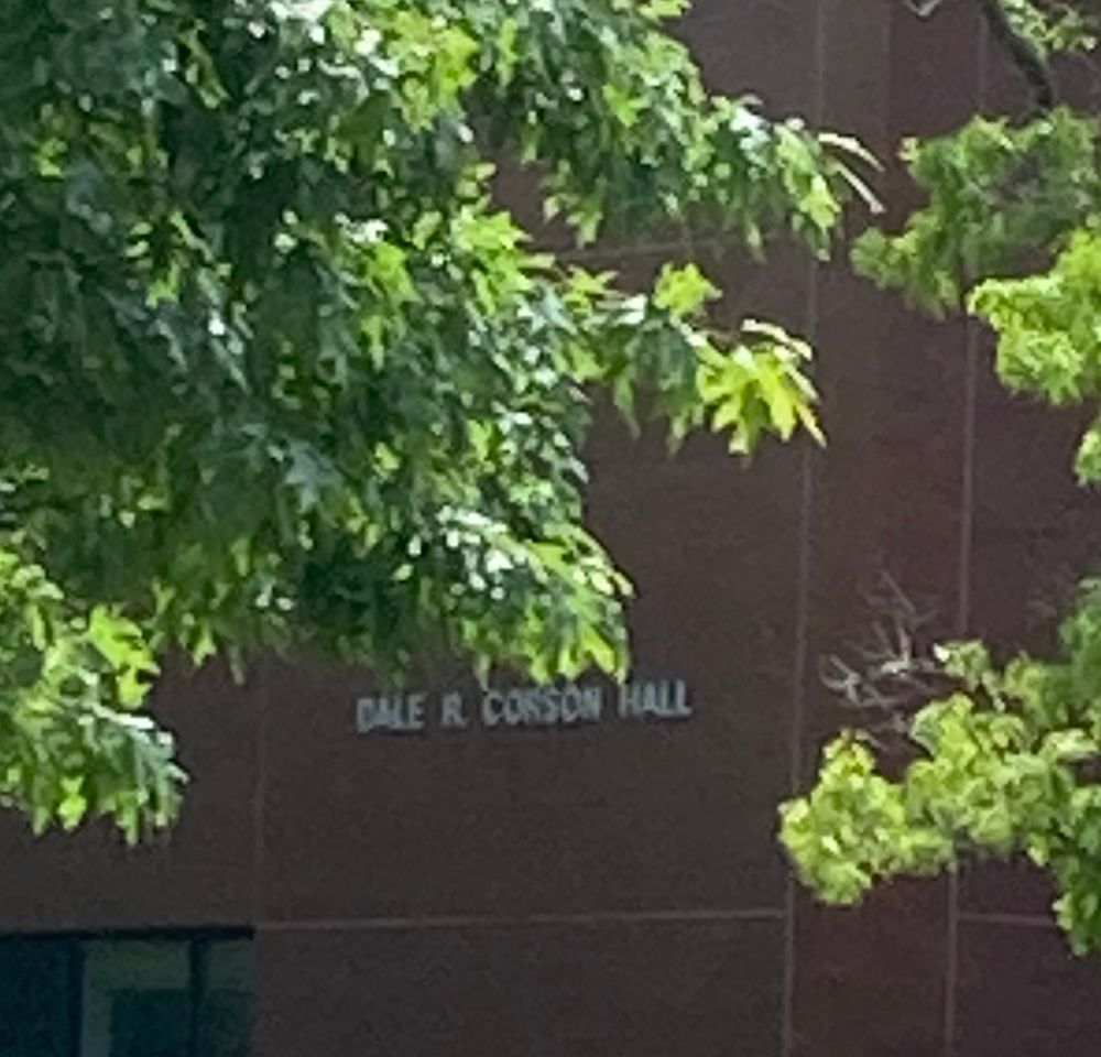 A sign that reads “Dale R. Corson Hall”