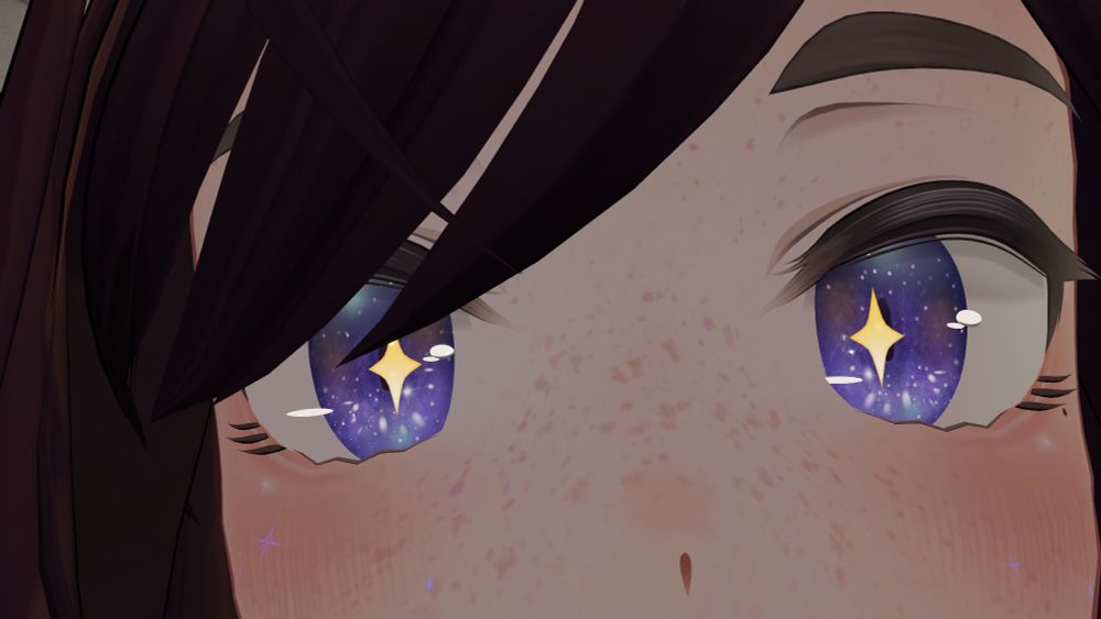 Super close-up of Lumi with stars in her eyes